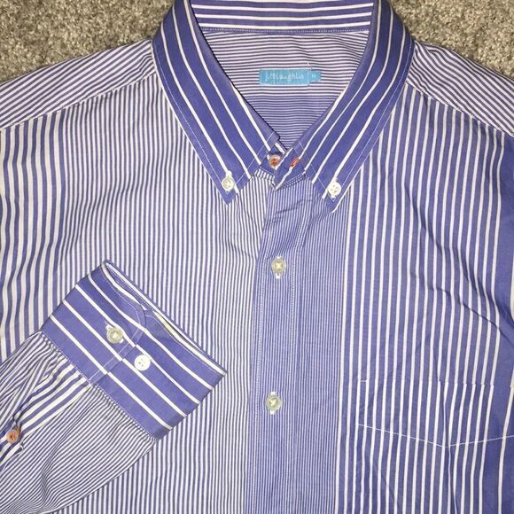 Wow! - J.McLaughlin Blue White Multi stripe pocket button down LS shirt-M - Picture 3 of 5